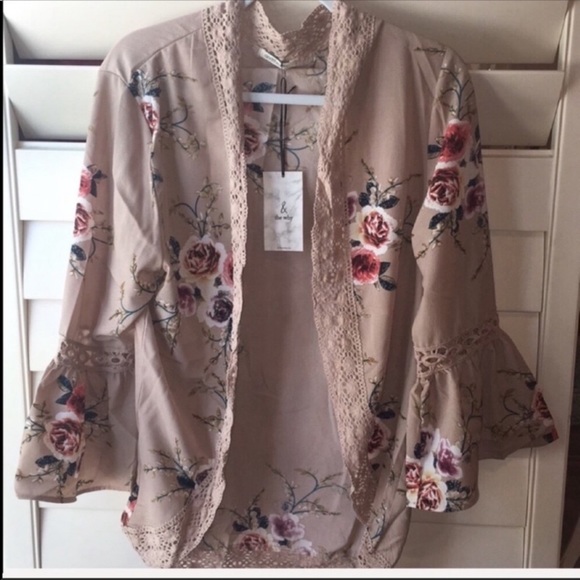 Taupe Bell Sleeve Kimono - Picture 4 of 7